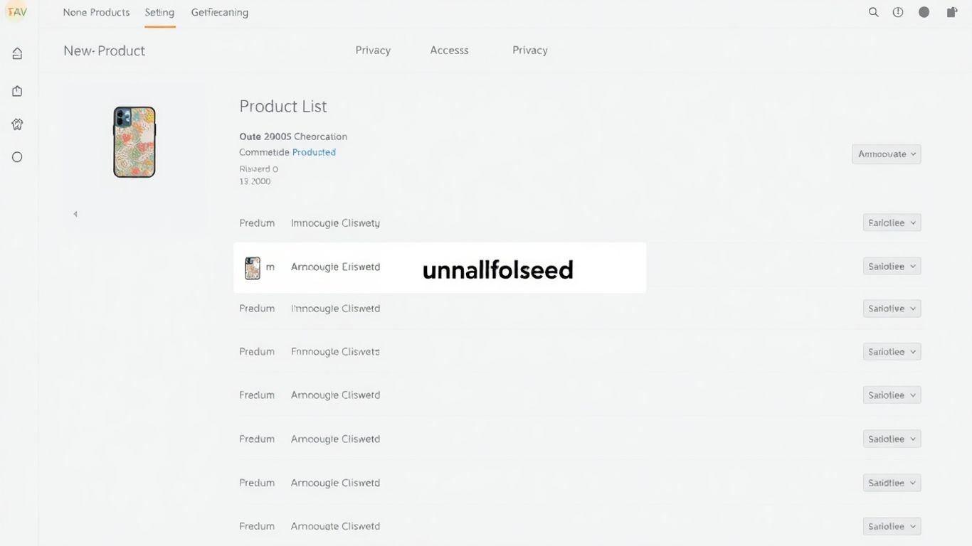 Shopify product list with unlisted status highlighted.