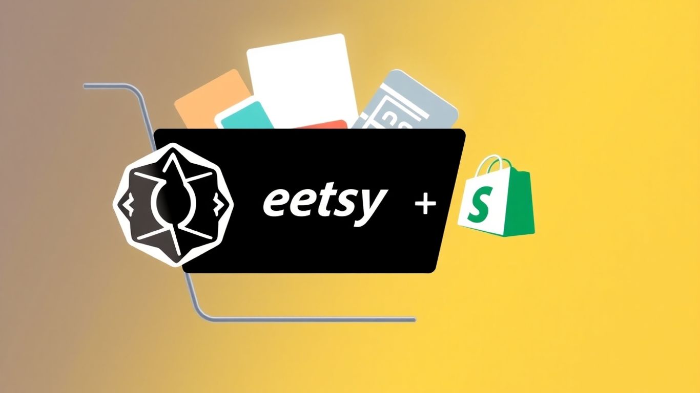 OpenAI, Etsy, and Shopify logos integrated with a shopping cart.