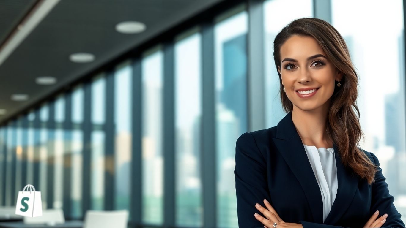 Jess Hertz in office with Shopify branding