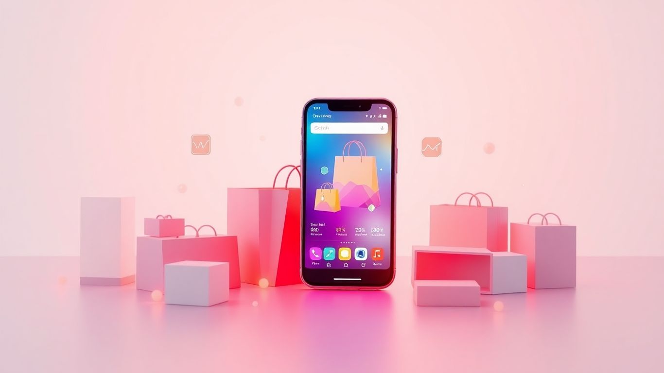 AI enhanced online shopping with smartphone and digital elements