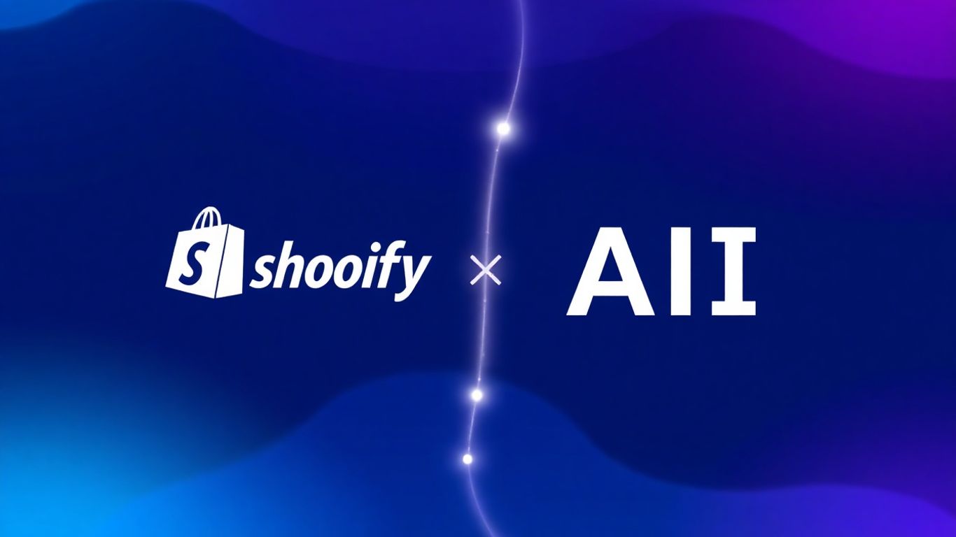 Shopify and OpenAI logos merging, symbolizing e-commerce innovation.