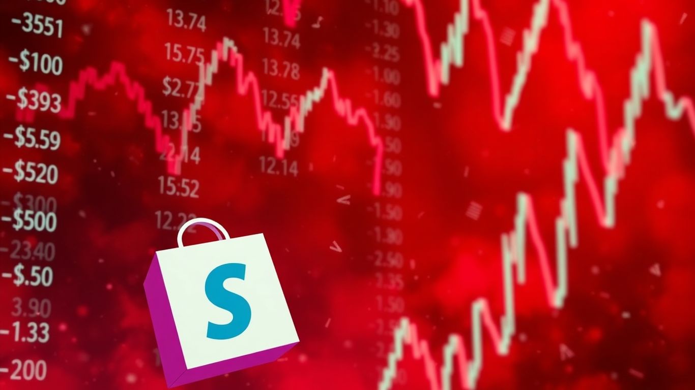 Stock market crash with Shopify logo falling.