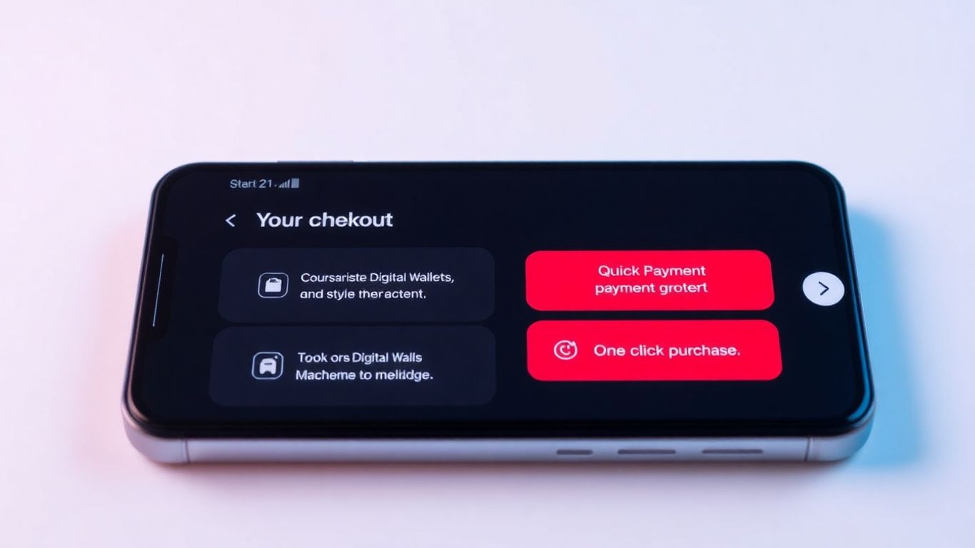Mobile app checkout screen with fast payment options.