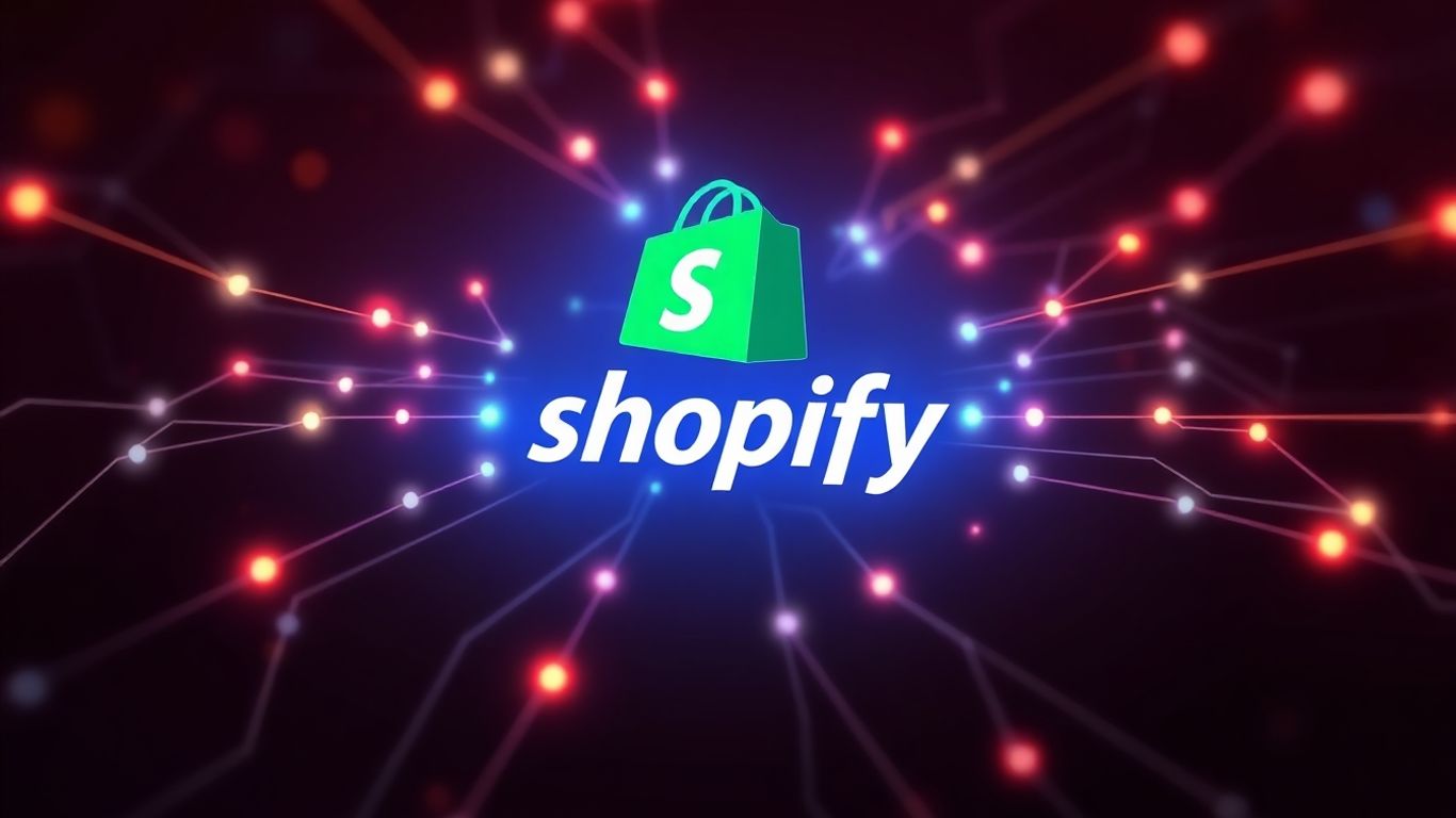 Shopify logo with AI integration visuals