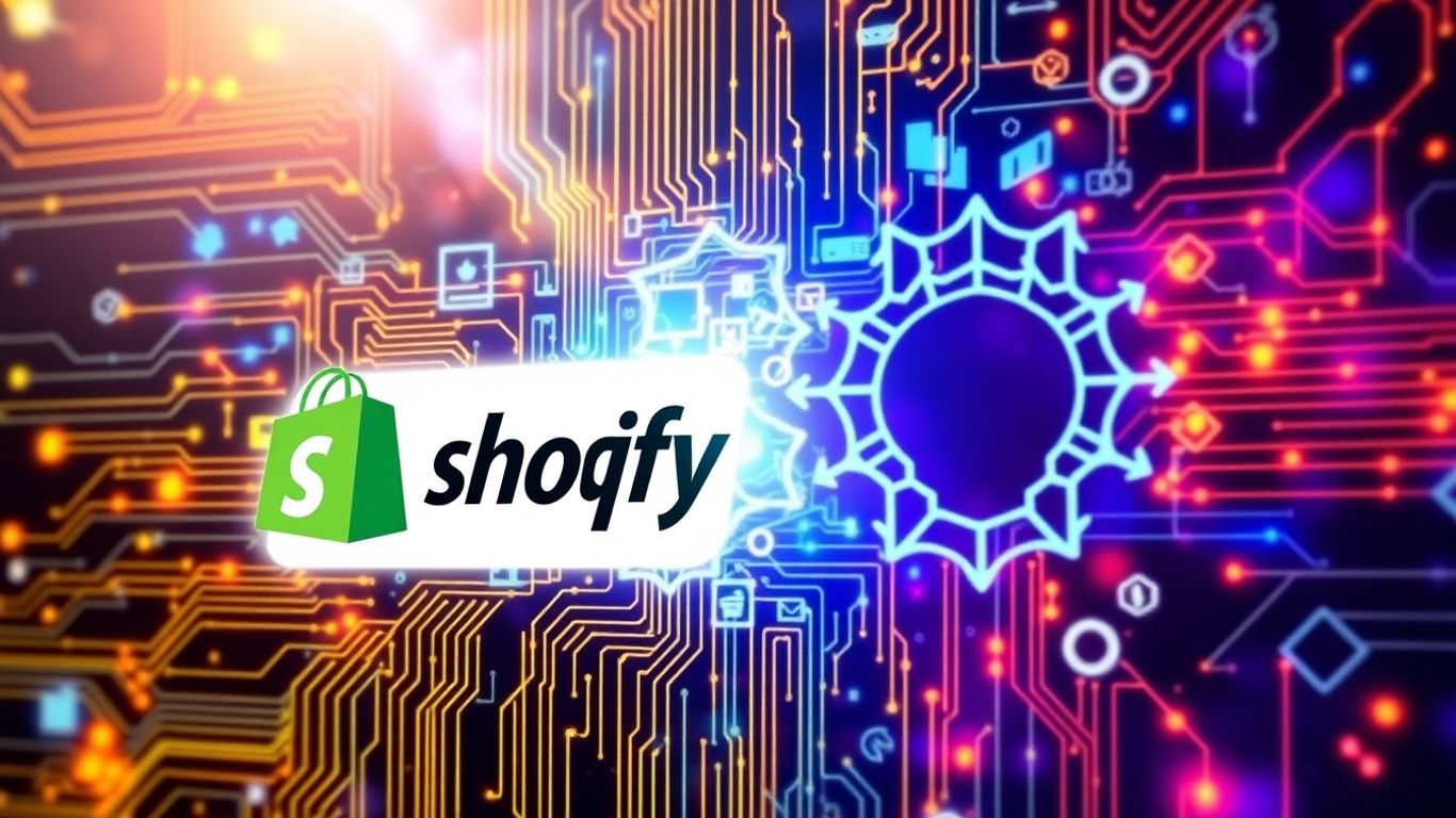 Shopify and OpenAI logos merging, symbolizing e-commerce innovation.