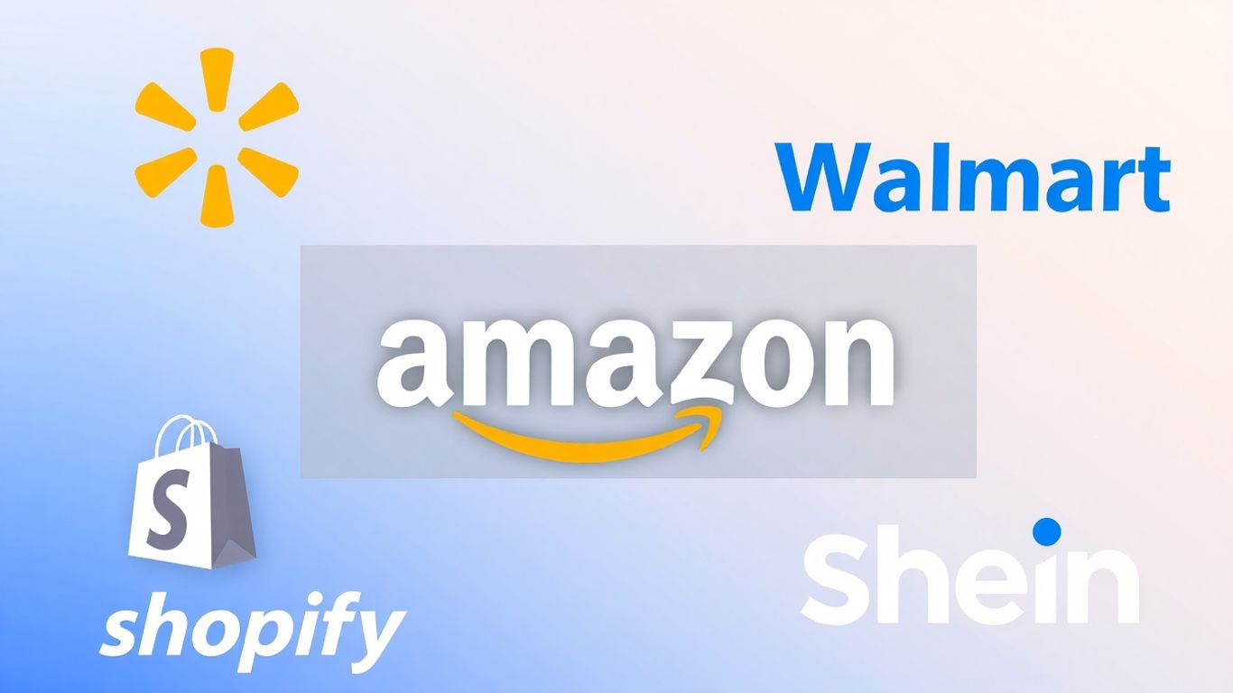 Amazon, Walmart, Shopify, and Shein logos connected.
