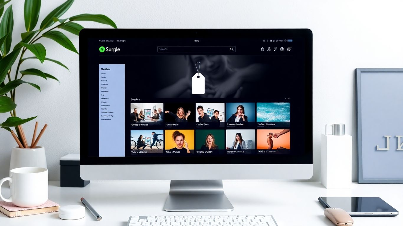 Online store interface with theme thumbnails and tag icon