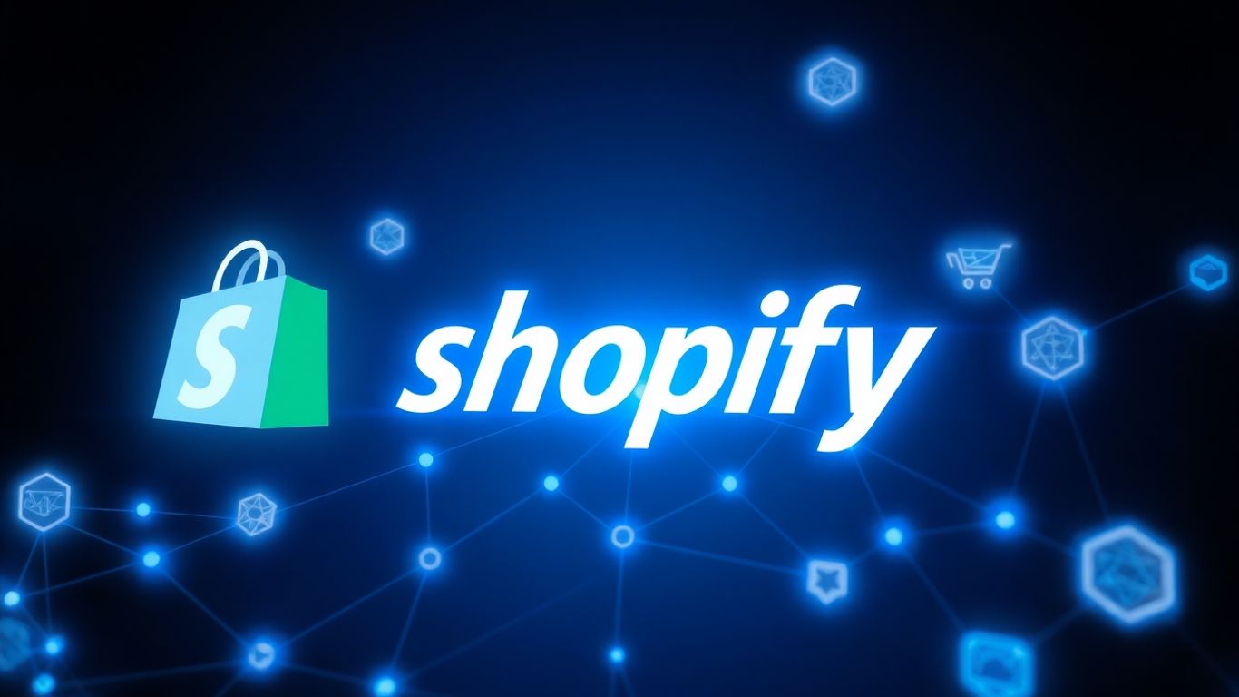 Shopify and OpenAI logos merge in a futuristic digital interface.